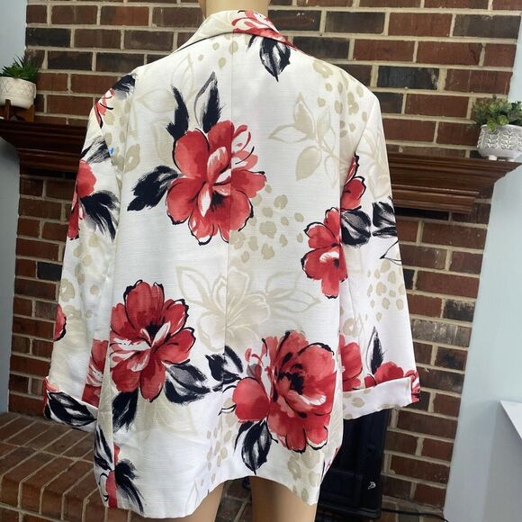 Alfred DunnerJacket Blazer Red Floral Quilted Open Front Lightweight Sz 20 used‎ - Picture 14 of 16